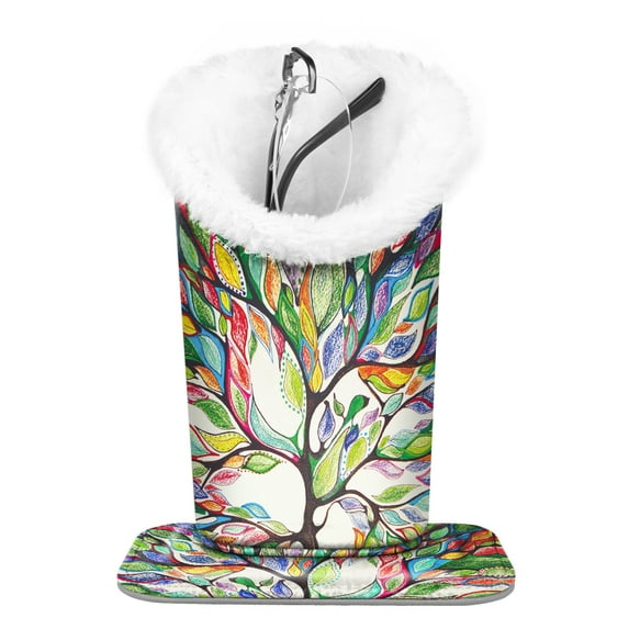 Fintie Plush Lined Eyeglasses Holder - PU Leather Protective Eyeglass Holder Stand Case,love Tree