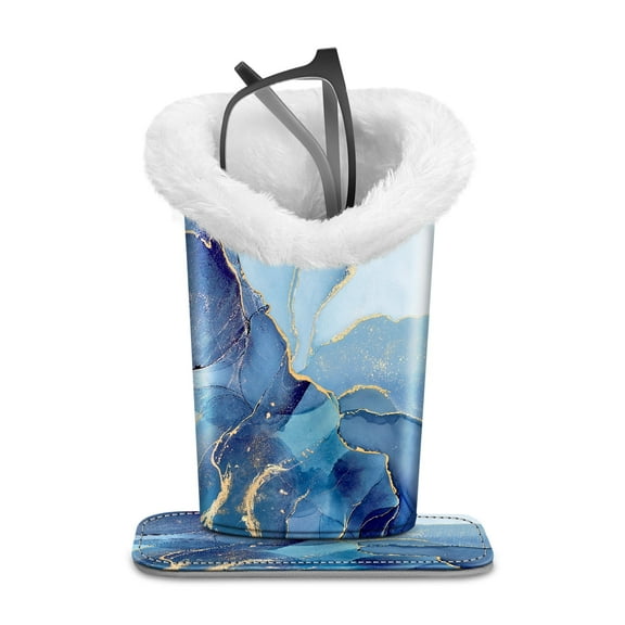 Fintie Plush Lined Eyeglasses Holder with Magnetic Base, PU Leather Glasses Stand Case, Ocean Marble