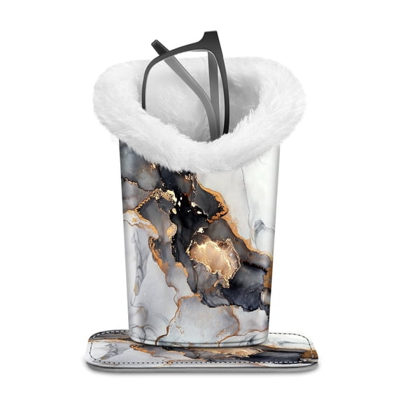 Fintie Plush Lined Eyeglasses Holder with Magnetic Base, Premium Vegan Leather Glasses Stand Case, Cloudy Marble