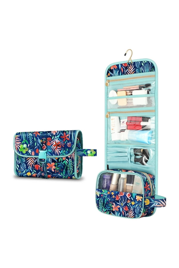 Portable Toiletry Cosmetic Travel Bag, Large Water Resistant Hanging Makeup Organizer Storage Pouch Case for Women Girls (Jungle Night)