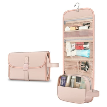 Fintie Portable Toiletry Cosmetic Travel Bag, Large Water Resistant Hanging Makeup Organizer Storage Pouch Case for Women Girls (Pink)