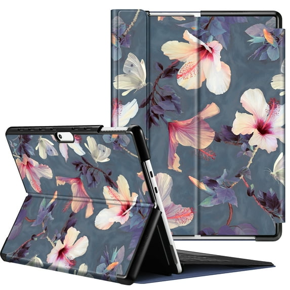 Fintie Protective Case for 13 Inch Microsoft Surface Pro 9 / Pro 9 5G (2022 Release) - Multiple Angle Viewing Hard Shell Slim Portfolio Cover Compatible with Type Cover Keyboard, Blooming Hibiscus