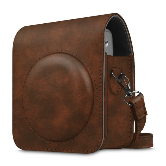 Fintie Protective Case for Fujifilm Instax Mini 90 - Premium Vegan Leather Bag Cover w/ Adjustable Strap, Vintage Brown