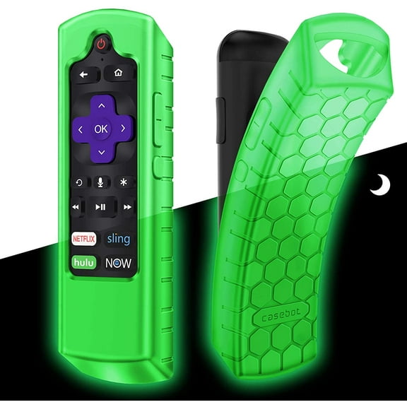Fintie Remote Silicone Case for Roku Voice, Roku Express 4K+ 2021, Ultra LT Enhanced Voice, Express 3930, Premiere+ 3921, Streaming Stick+ Remote, Honey Comb Anti Slip Shockproof Cover, Green Glow
