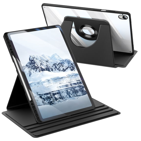 Fintie Clear Rotating Case for Samsung Galaxy Tab S12 Plus 12.6 Inch 2026, 360° Metal Swiveling Ring Stand, Portrait & Landscape Viewing, S Pen Holder, Auto Wake/Sleep, Black