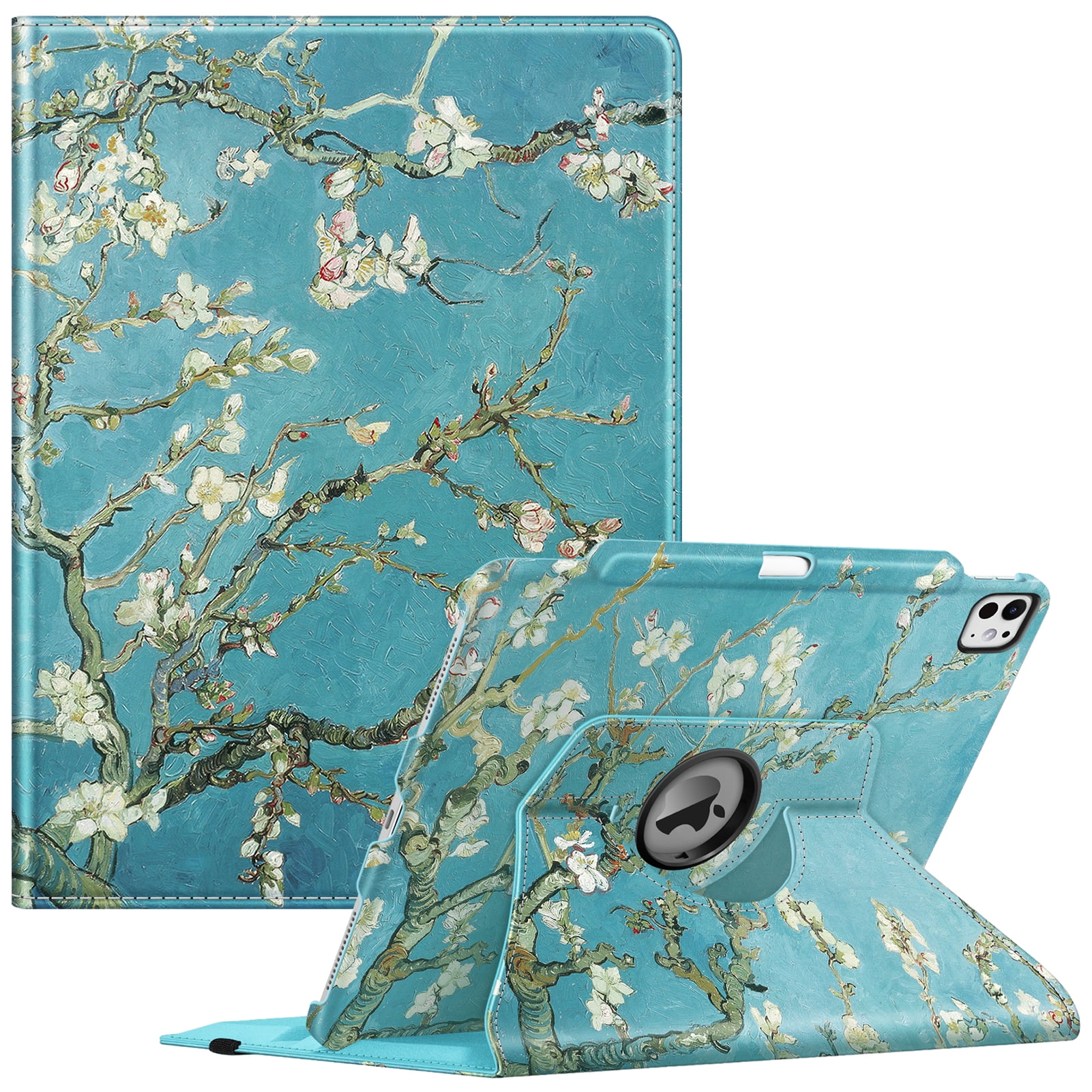 Fintie Rotating Case for iPad Pro 13-inch M4 Chip 2024 Release, 360 Degree Swiveling Protective Stand Cover with Pencil Holder, blossom