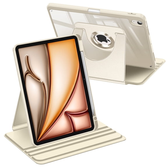 Fintie Rotating Case for iPad Air 11-Inch (2026/2025/2024) and iPad Air 10.9-Inch 5th/4th Gen, 360° Swivel Stand, Clear Hard Back Cover, Built-in Pencil Holder, Starlight