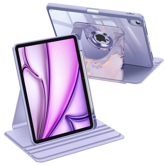 Fintie Rotating Case for iPad Air 11-Inch (2026/2025/2024) and iPad Air 10.9-Inch 5th/4th Gen, 360° Swivel Stand, Clear Hard Back Cover, Built-in Pencil Holder, lilac marble