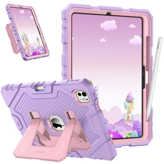 Fintie Rugged Case for iPad Pro 11" (M5, 2025) / (M4, 2024) – Heavy Duty Shockproof Protective Cover with Built-in Kickstand for Kids, Purple