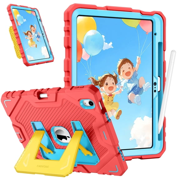 Fintie Rugged Case for iPad (A16) 11th Generation 11 Inch (2025), iPad 10th Generation 10.9 Inch (2022) - Heavy Duty Shockproof Kid-Friendly Protective Cover, Built-in Kickstand, Pink/Yellow
