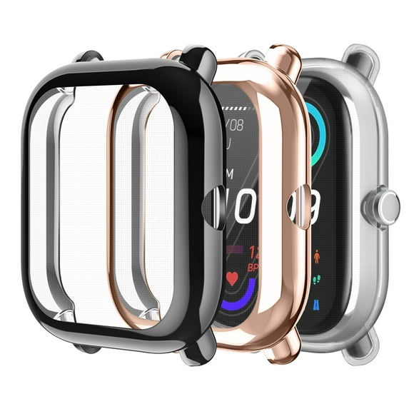 Fintie Screen Protector Case for Amazfit Bip U Pro/U/Lite/1S/GTS 2 Mini – 3-Pack Soft TPU Full Coverage Bumper, Scratch-Resistant Covers (Black/Clear/Rose Gold)