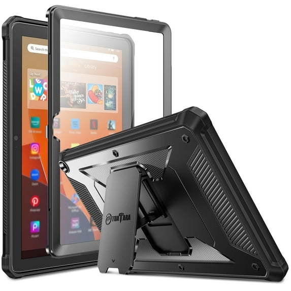 Fintie Shockproof Case for Fire HD 10 Tablet (13th Generation 10.1", 2023 Release), [Tuatara] Protective Case with Foldable Stand and Built-in Screen Protector, Black