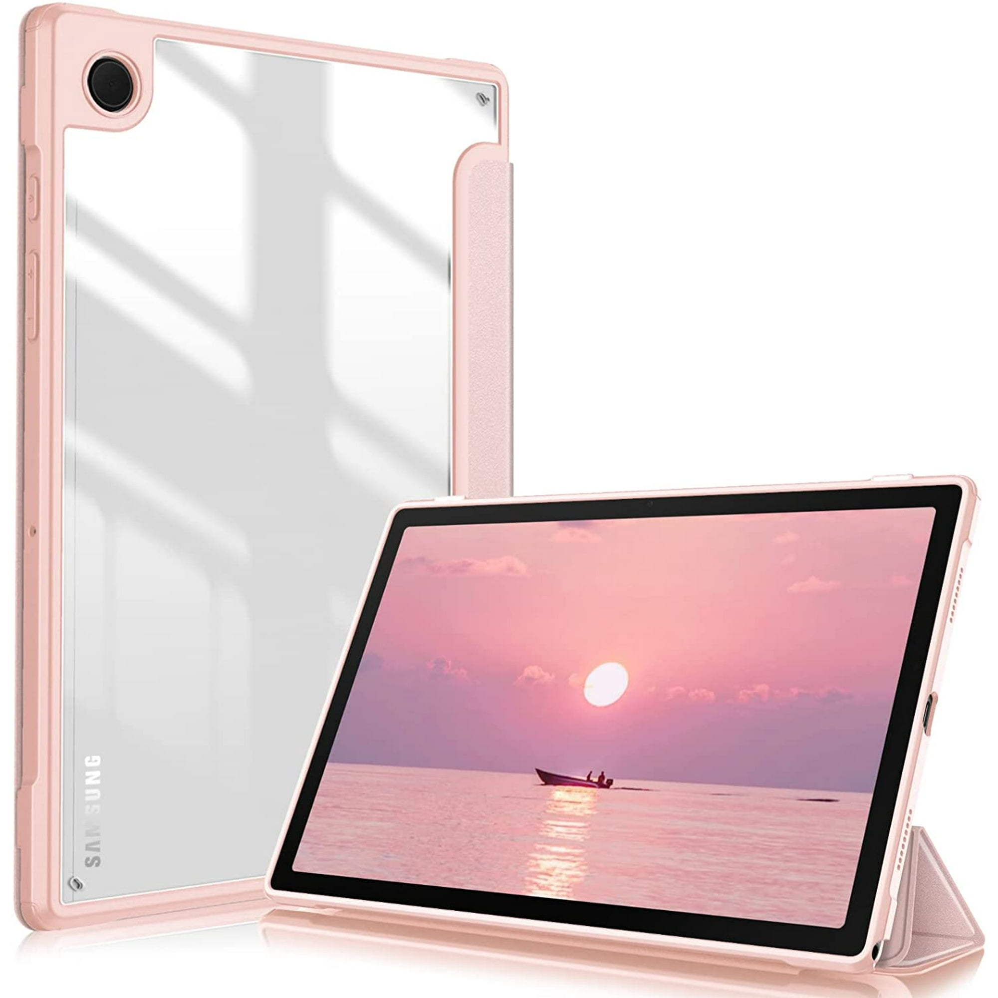 Fintie Shockproof Case for Galaxy Tab A8 10.5 inch 2022 Tablet Model SM-X200/X205/X207, Slim Cover Clear Transparent Shell with Auto Wake/Sleep, Rose -