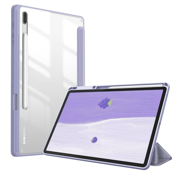 Fintie Shockproof Case for Samsung Galaxy Tab S8 Plus 2022/S7 FE 2021/S7 Plus 2020 12.4 inch Tablet, Hybrid Slim Cover Stand Transparent Back Shell, Auto Wake/Sleep, Lilac Purple