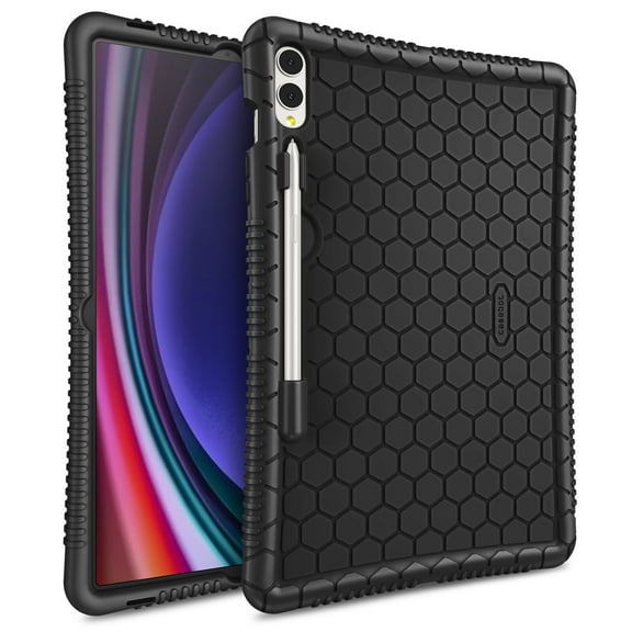 Fintie Silicone Case for Samsung Galaxy Tab S10 Plus 2024/ S9 Plus/ S9 FE Plus 5G 12.4 Inch 2023, [S Pen Holder] Honey Comb Series Kids Friendly Light Weight Shock Proof Protective Cover, Black