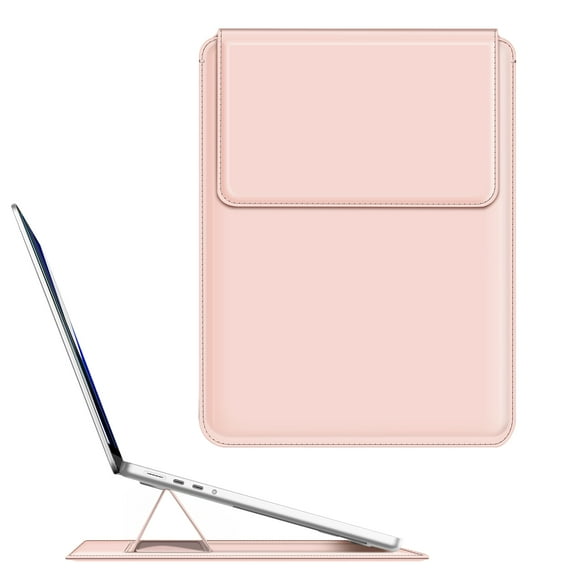 Fintie Sleeve Case for MacBook Air 13.6 M3 M2 / MacBook Pro 14 / MacBook Pro 13 M2 (2016-2023) / MacBook Air 13.3 - Premium PU Leather Slim Bag Cover with Stand Feature, Pink