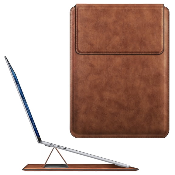 Fintie Sleeve Case for MacBook Air 15.3 M3 M2/MacBook Pro 16/MacBook Pro 15 - Premium PU Leather Slim Bag Cover with Stand Feature, Brown