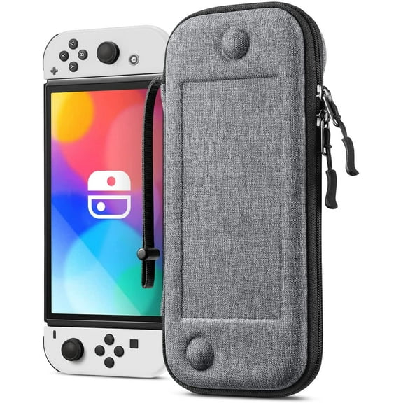 Fintie Slim Carry Case for Nintendo Switch OLED Model 2021/Switch 2017 - [Slim Fit] Shockproof Protective Travel Storage Bag w/10 Game Cartridges, Gray
