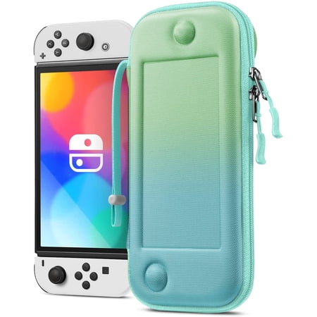 Fintie Slim Carry Case for Nintendo Switch OLED Model 2021/Switch 2017 - [Slim Fit] Shockproof Protective Travel Storage Bag w/10 Game Cartridges, Seaside Ombre
