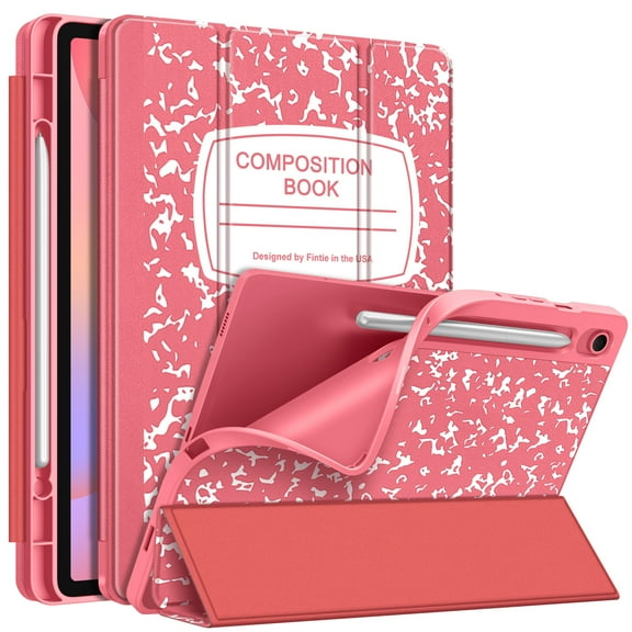 Fintie Slim Case for Samsung Galaxy Tab S10 Lite/ S10 FE/ S9 FE 5G 10.9 Inch/Tab S9 11 Inch with Built-in S Pen Holder, Soft TPU Smart Stand Back Cover Auto Wake/Sleep Feature, Composition Book Pink