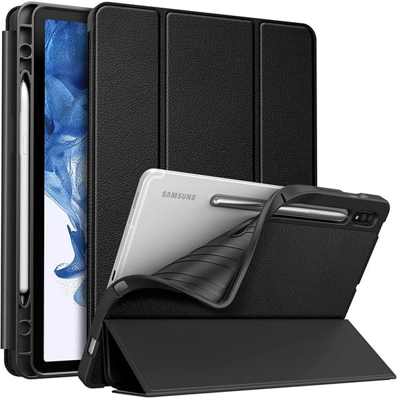 Fintie Slim Case for Samsung Galaxy Tab S8 (2022) /Galaxy Tab S7 (2020) 11 Inch SM-X700/X706/T870/T875/T876 Model with S Pen Holder, Soft TPU Back Cover Stand Auto Wake/Sleep, Black