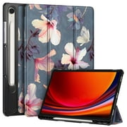 Fintie Slim Case for Samsung Galaxy Tab S9 11 Inch 2023 Model (SM-X710/X716B/X718U) with S Pen Holder, Ultra Thin Lightweight Tri-Fold Stand Cover with Auto Wake/Sleep, Blooming Hibiscus