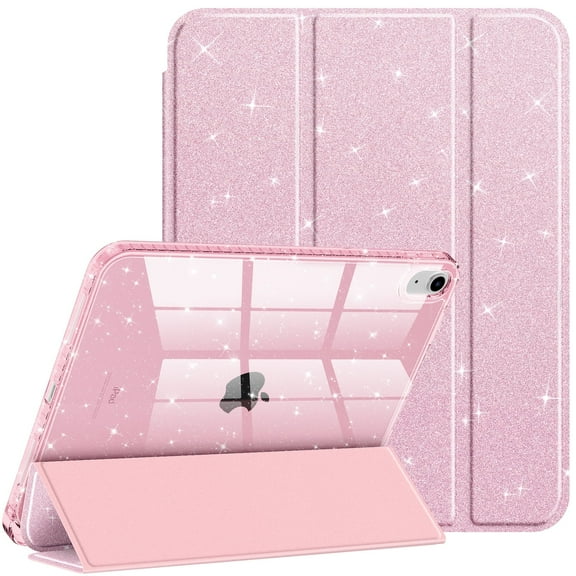 Fintie Slim Case for iPad (A16) 11th Generation 11 Inch (2025), iPad 10th Gen 10.9 Inch (2022) - Glittering Sparkly Protective Cover with Shiny Clear Back Shell w/ Built-in Pencil Holder, Light Pink
