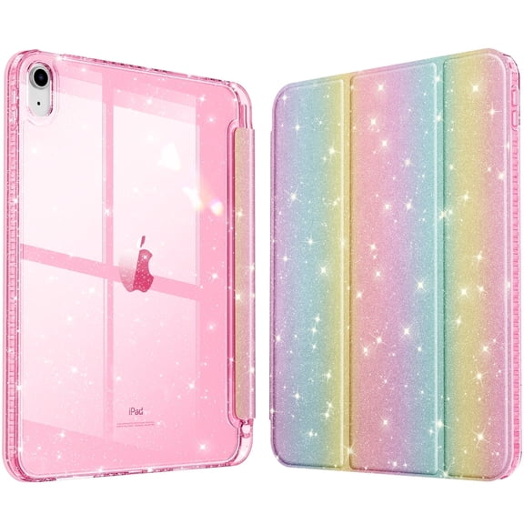 Fintie Slim Case for iPad (A16) 11th Generation 11 Inch (2025), iPad 10th Gen 10.9 Inch (2022) - Glittering Sparkly Protective Cover with Shiny Clear Back Shell w/ Pencil Holder, Rainbow Ombre