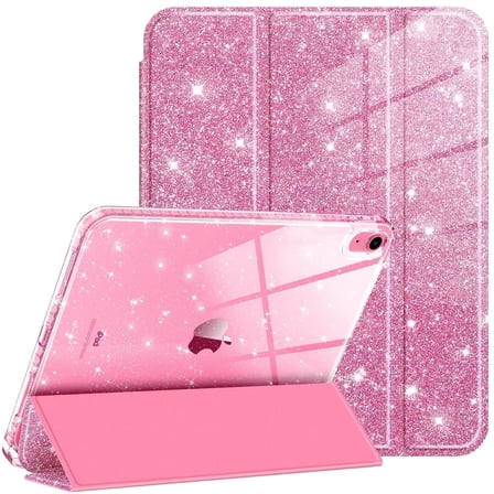 Fintie Slim Case for iPad (A16) 11th Generation 11 Inch (2025), iPad 10th Generation 10.9 Inch (2022) - Glittering Sparkly Protective Cover with Shiny Clear Back Shell w/ Built-in Pencil Holder, Pink
