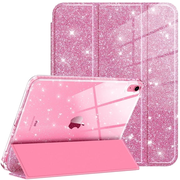 Fintie Slim Case for iPad (A16) 11th Generation 11 Inch (2025), iPad 10th Generation 10.9 Inch (2022) - Glittering Sparkly Protective Cover with Shiny Clear Back Shell w/ Built-in Pencil Holder, Pink