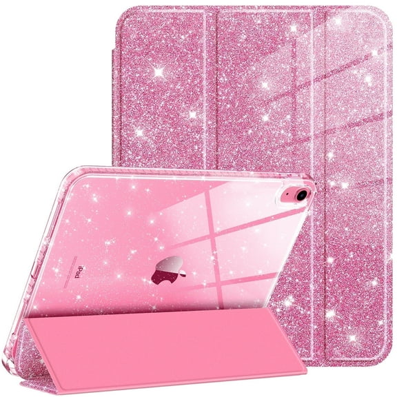 Fintie Slim Case for iPad (A16) 11th Generation 11 Inch (2025), iPad 10th Generation 10.9 Inch (2022) - Glittering Sparkly Protective Cover with Shiny Clear Back Shell w/ Built-in Pencil Holder, Pink