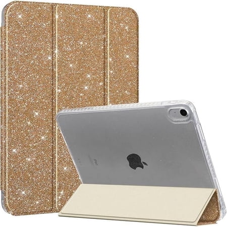 Fintie Slim Case for iPad (A16) 11th Generation 11 Inch (2025), iPad 10th Generation 10.9 Inch (2022) - Glittering Sparkly Protective Cover with Shiny Clear Back Shell w/ Built-in Pencil Holder, Gold