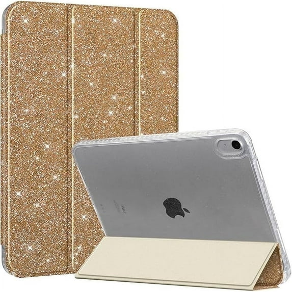 Fintie Slim Case for iPad (A16) 11th Generation 11 Inch (2025), iPad 10th Generation 10.9 Inch (2022) - Glittering Sparkly Protective Cover with Shiny Clear Back Shell w/ Built-in Pencil Holder, Gold