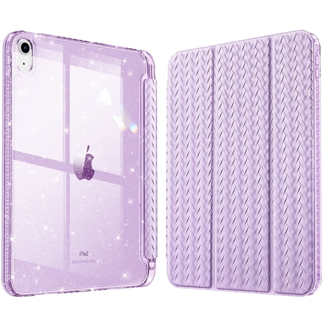Fintie Slim Case for iPad (A16) 11th Generation 11 Inch (2025), iPad 10th Generation 10.9 Inch (2022) - Glittering Sparkly Protective Cover with Shiny Clear Back Shell w/ Pencil Holder, Woven Lilac