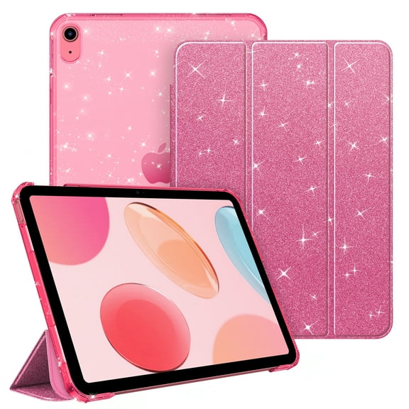 Fintie Slim Case for iPad (A16) 11th Generation 11 Inch (2025), iPad 10th Generation 10.9 Inch (2022) - Glittering Sparkly Protective Cover with Shiny Clear Back Shell, Pink