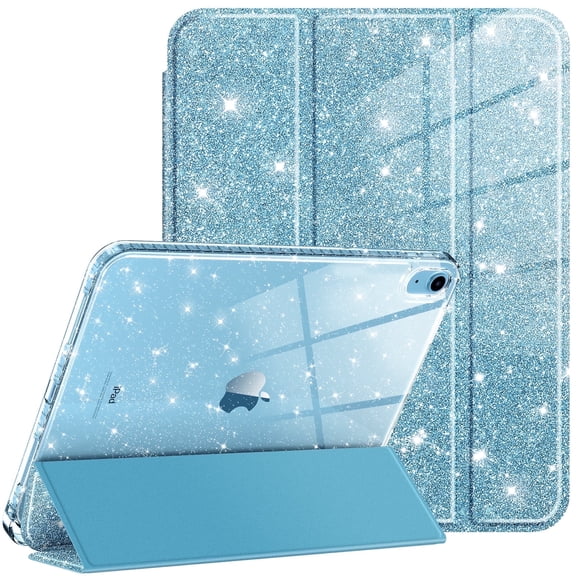 Fintie Slim Case for iPad (A16) 11th Generation 11 Inch (2025), iPad 10th Generation 10.9 Inch (2022) - Glittering Sparkly Protective Cover with Shiny Clear Back Shell w/ Built-in Pencil Holder, Blue