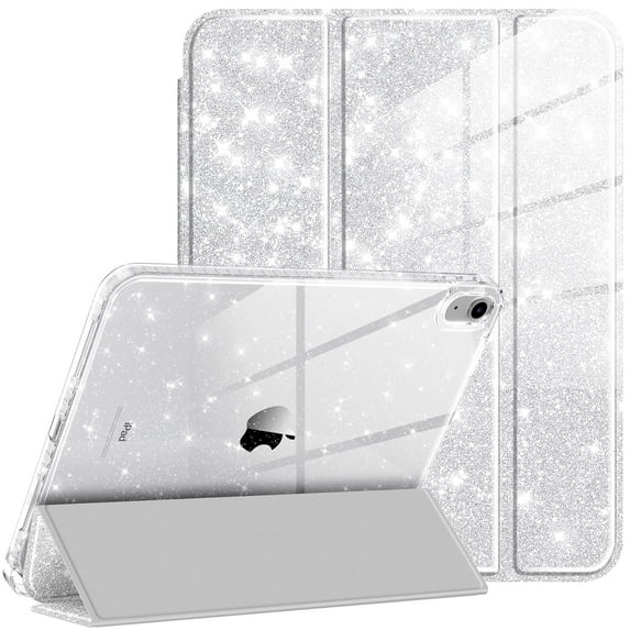 Fintie Slim Case for iPad (A16) 11th Generation 11 Inch (2025), iPad 10th Generation 10.9 Inch (2022) - Glittering Sparkly Protective Cover with Shiny Clear Back Shell, Built-in Pencil Holder, Silver