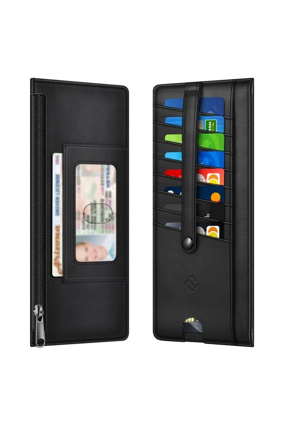 Slim Credit Card Wallet Holder Change Pouch, RFID Blocking Business Cards Cases with Zipper Pocket for Cash, Coin, Receipt, ID Card - Black
