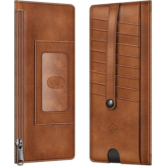Fintie Slim Credit Card Wallet Holder Change Pouch, RFID Blocking Business Cards Cases with Zipper Pocket for Cash, Coin, Receipt, ID Card - Brown