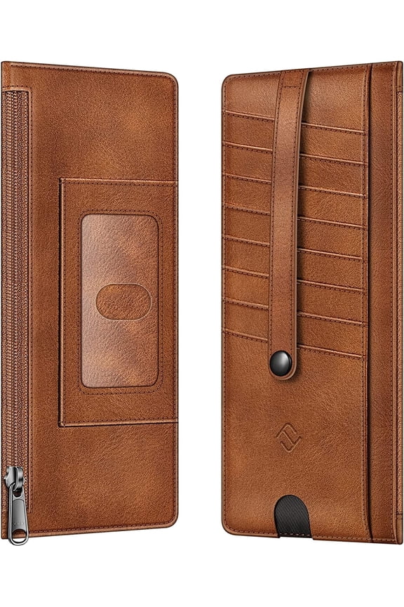 Slim Credit Card Wallet Holder Change Pouch, RFID Blocking Business Cards Cases with Zipper Pocket for Cash, Coin, Receipt, ID Card - Brown
