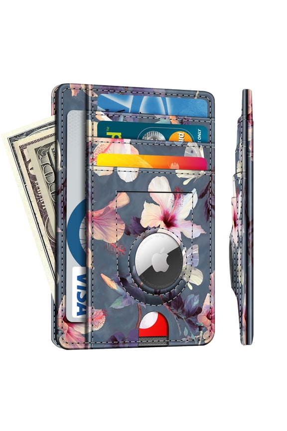 Slim Minimalist Front Pocket Wallet with Built-in Case Holder for AirTag, 7 Slots Leather Wallet with AirTag Holder, RFID Blocking Cash Credit Card Wallet Compatible with AirTag