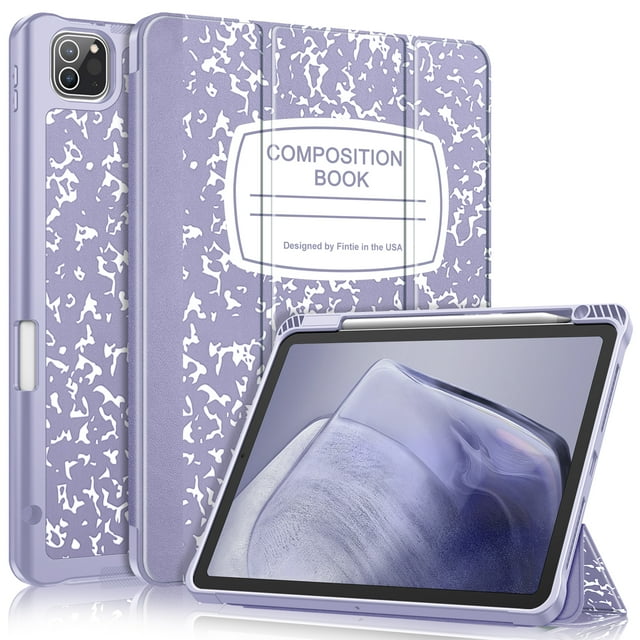 Fintie SlimShell Case for 11 Inch iPad Pro 4th 2022 / 3rd / 2nd / 1st Generation with Pencil Holder- Soft TPU Protective Stand Back Cover with Auto Wake/Sleep, Composition Book Lilac
