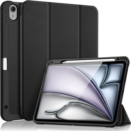 Fintie SlimShell Case for iPad Air 13-inch (M3) 2025, (M2) 2024, Flexible Soft TPU Back Cover with Pencil Holder, Black