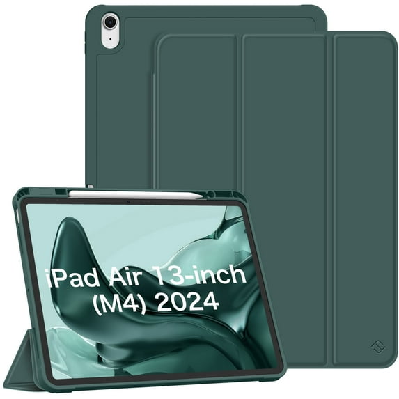 Fintie SlimShell Case for iPad Air 13-inch (M3) 2025, (M2) 2024, Flexible Soft TPU Back Cover with Pencil Holder, Midnight Green