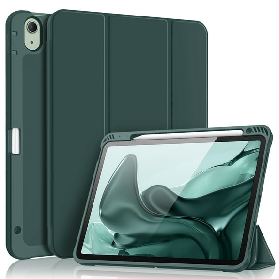 Fintie SlimShell Case for iPad Air 11-inch M3 (2025) / M2 (2024), iPad Air 5th (2022) / 4th Generation (2020) 10.9 Inch - Flexible Soft-Touch TPU Cover with Built-In Pencil Slot, Midnight Green