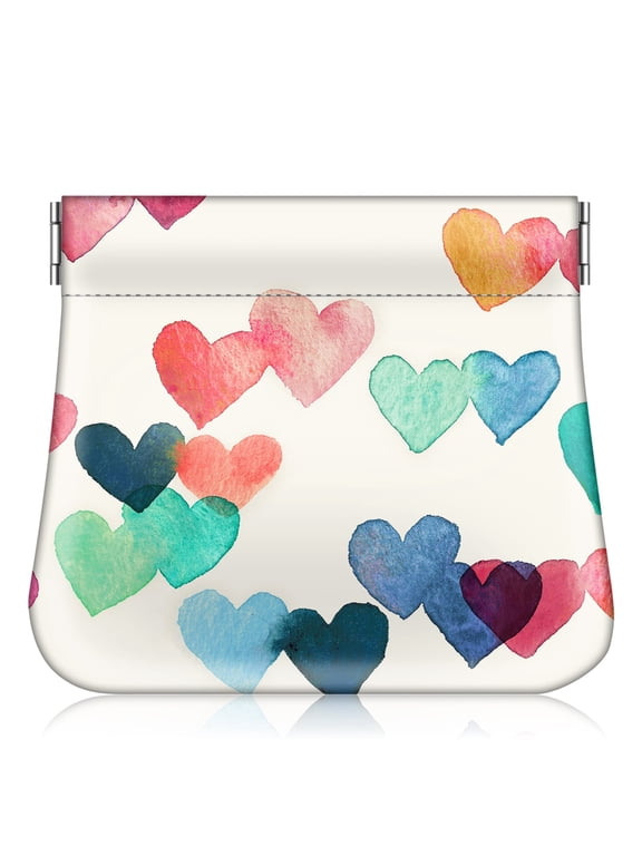 Squeeze Coin Purse,PU Leather Coin Pouch Change Holder for Woman Girls,Raining Hearts