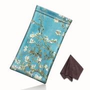 Fintie Squeeze Top Eyeglasses Pouch with Cleaning Cloth, Leather Soft Glasses Case Anti-Scratch Sunglasses Bag，Blossom
