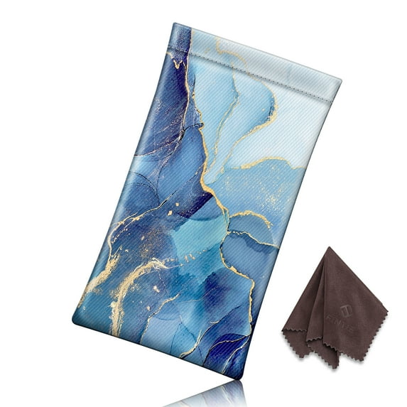 Fintie Squeeze Top Eyeglasses Pouch with Cleaning Cloth, Leather Soft Glasses Case Anti-Scratch Sunglasses Bag,Ocean Marble