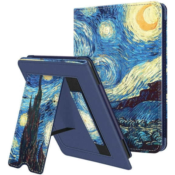 Fintie Stand Case for 6.8" Kindle Paperwhite (11th Generation 2021) & Kindle Paperwhite Signature Edition Premium PU Leather Sleeve Cover with Card Slots & Hand Strap, Starry Night