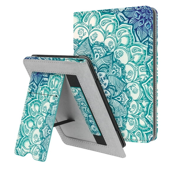Fintie Stand Case for 6" Kindle Paperwhite (Fits 10th Generation 2018 and All Paperwhite Generations Prior to 2018) Premium PU Leather Sleeve Cover with Card Slot and Hand Strap, Emerald Illusions